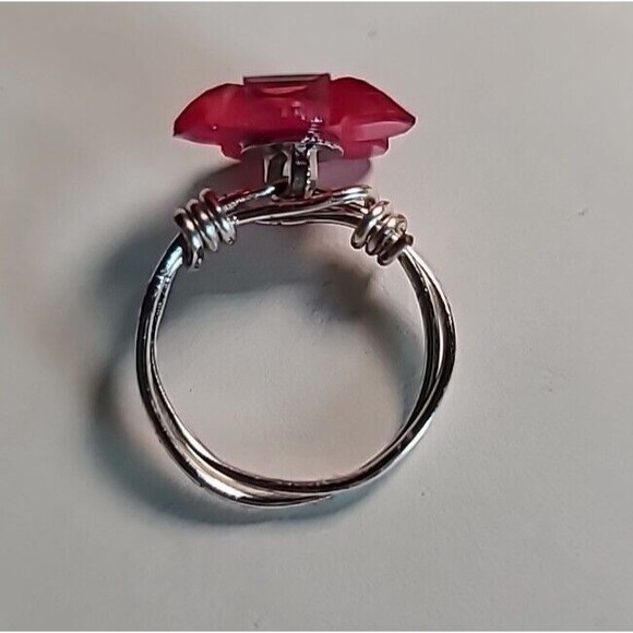 NEW Handmade Wire Wrapped Ring Silvertone Statement Floral Beaded  Size 7 - Picture 4 of 5